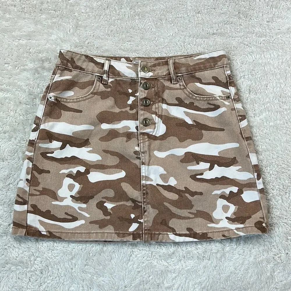 Pimkie collection tan corduroy button down denim mini skirt, 40 or‎ small